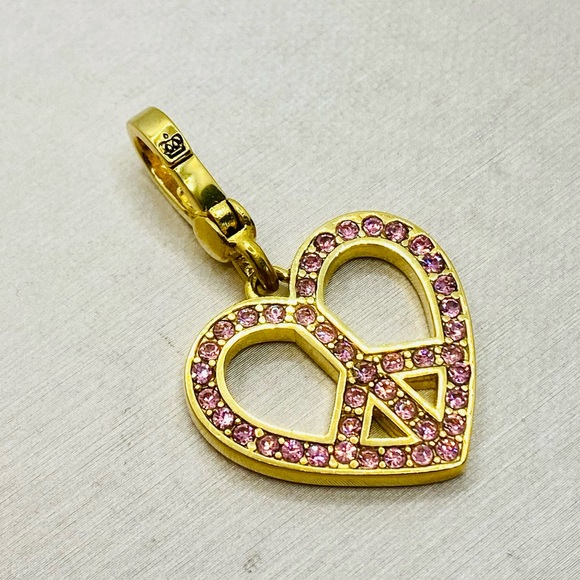 NWT Vintage Juicy Couture Pink Enamel & Pink Pavé Heart Peace Sign Charm - Picture 4 of 13